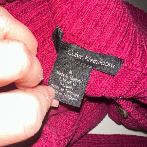 Y2K Vtg Calvin Klein dark pink babydoll. Cable knit top sz large - Picture 4 of 5